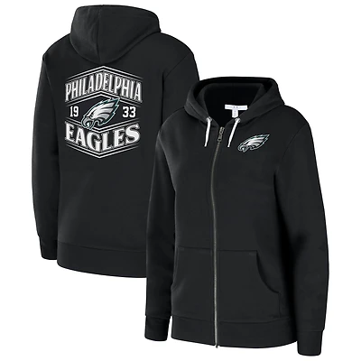 Women's WEAR by Erin Andrews  Black Philadelphia Eagles Angled Full-Zip Hoodie