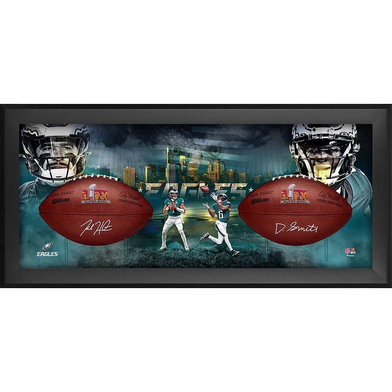Jalen Hurts & DeVonta Smith Philadelphia Eagles Autographed  Super Bowl LIX Duke Two Football Shadowbox