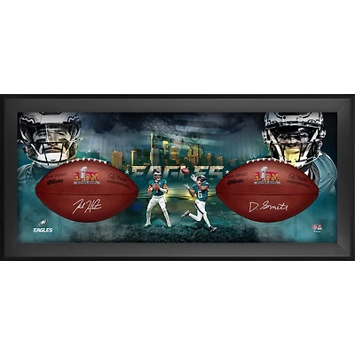Jalen Hurts & DeVonta Smith Philadelphia Eagles Autographed  Super Bowl LIX Duke Two Football Shadowbox