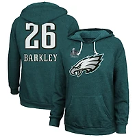 Women's Majestic Threads Saquon Barkley Midnight Green Philadelphia Eagles Super Bowl LIX Champions Name & Number Tri-Blend Pullover Hoodie