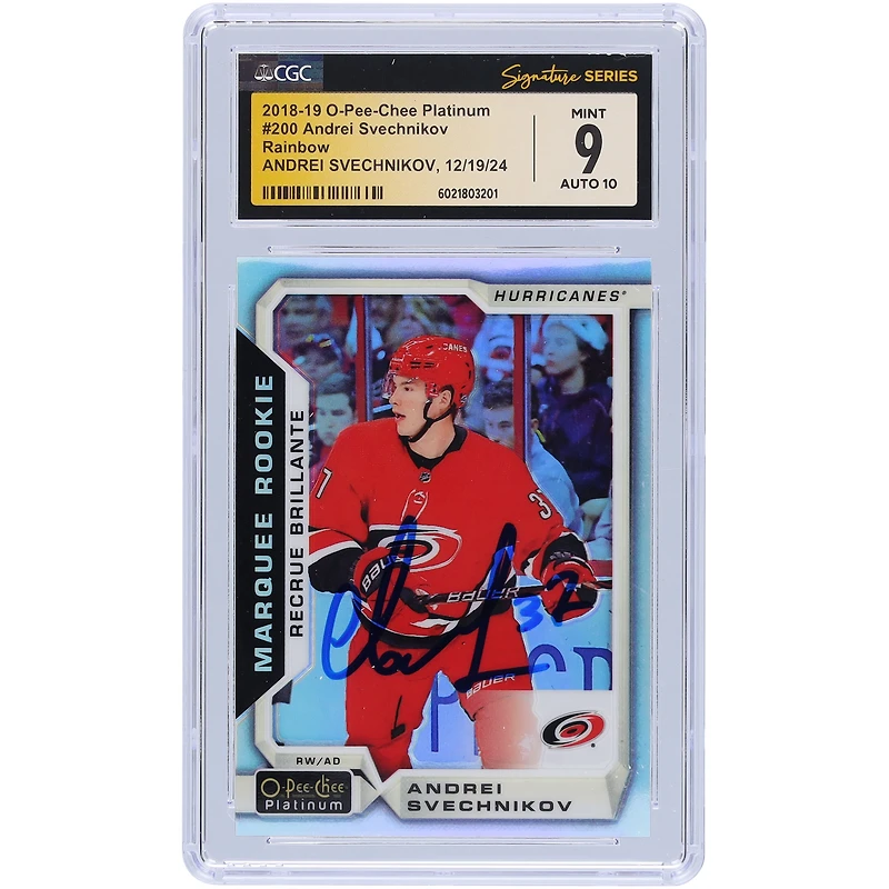 Andrei Svechnikov Carolina Hurricanes Autographed 2018-19 Upper Deck O-Pee-Chee Platinum Rainbow #200 CGC Fanatics Witnessed Authenticated / Rookie Card