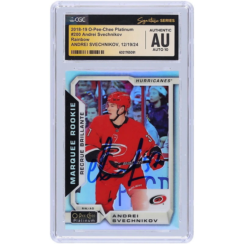 Andrei Svechnikov Carolina Hurricanes Autographed 2018-19 Upper Deck O-Pee-Chee Platinum Rainbow #200 CGC Fanatics Witnessed Authenticated Auto 10 Rookie Card