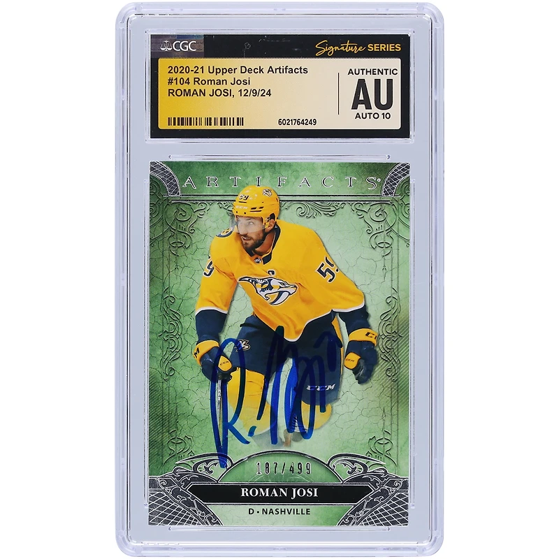 Roman Josi Nashville Predators Autographed 2020-21 Upper Deck Artifacts #104 #/499 CGC Fanatics Witnessed Authenticated Auto 10 Card