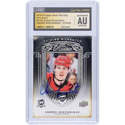 Andrei Svechnikov Carolina Hurricanes Autographed 2018-19 Upper Deck The Cup Fine Silver #R-AS CGC Fanatics Witnessed Authenticated Auto 10 Rookie Card