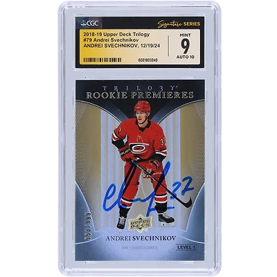 Andrei Svechnikov Carolina Hurricanes Autographed 2018-19 Upper Deck Trilogy #79 #/999 CGC Fanatics Witnessed Authenticated 9/10 Rookie Card