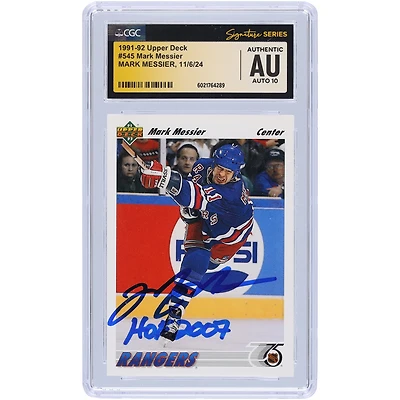 Mark Messier New York Rangers Autographed 1991-92 Upper Deck #545 CGC Fanatics Witnessed Authenticated Auto 10 Card with "HOF 2007" Inscription