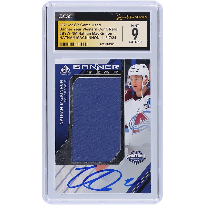 Nathan MacKinnon Colorado Avalanche Autographed 2021-22 Upper Deck SP Game Used Banner Year Western Conference Relic #BYW-NM CGC Fanatics Witnessed Authenticated 9/10 Card