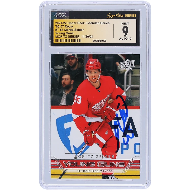 Moritz Seider Detroit Red Wings Autographed 2021-22 Upper Deck Extended Series '06-07 Retro Young Guns #T-83 CGC Fanatics Witnessed Authenticated 9/10 Rookie Card