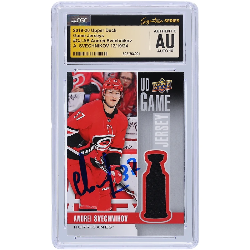 Andrei Svechnikov Carolina Hurricanes Autographed 2019-20 Upper Deck UD Game Jersey Relic #GJ-AS CGC Fanatics Witnessed Authenticated Auto 10 Card