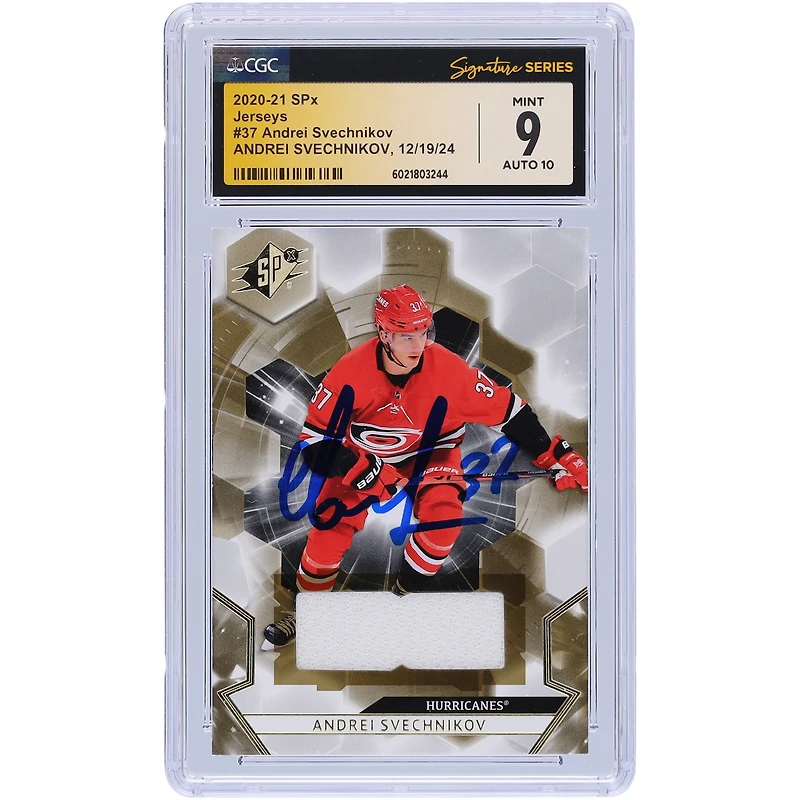 Andrei Svechnikov Carolina Hurricanes Autographed 2020-21 Upper Deck SPx Jersey Relic #37 CGC Fanatics Witnessed Authenticated 9/10 Card