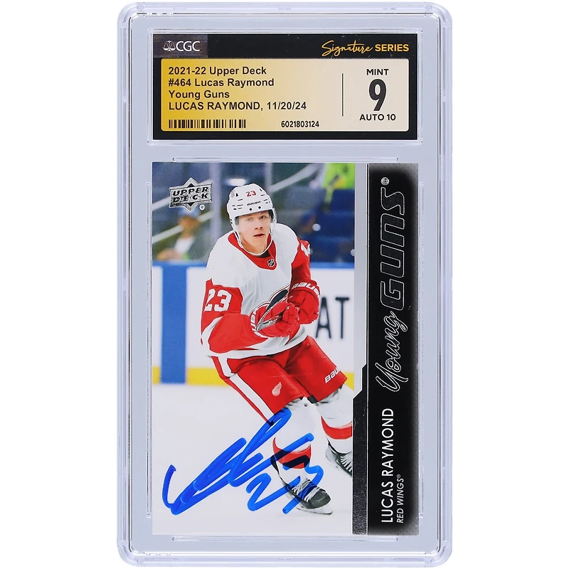 Lucas Raymond Detroit Red Wings Autographed 2021-22 Upper Deck Series 2 Young Guns #464 CGC Fanatics Witnessed Authenticated 9/10 Rookie Card