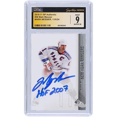 Mark Messier New York Rangers Autographed 2010-11 Upper Deck SP Authentic #58 CGC Fanatics Witnessed Authenticated Card with "HOF 2007" Inscription