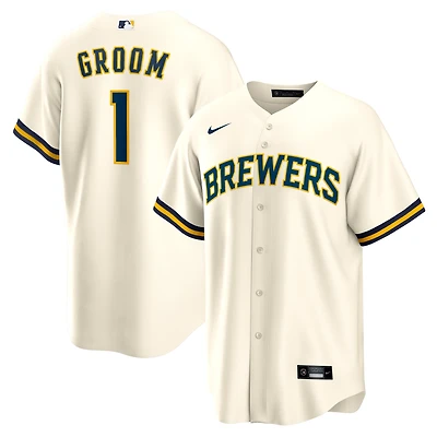 Men's Nike  White Milwaukee Brewers #1 Groom Home Replica Jersey