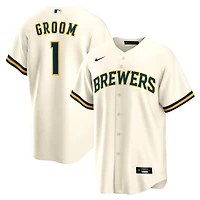 Men's Nike  White Milwaukee Brewers #1 Groom Home Replica Jersey
