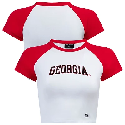 Women's Hype and Vice  White/Red Georgia Bulldogs Homerun Cropped Raglan T-Shirt