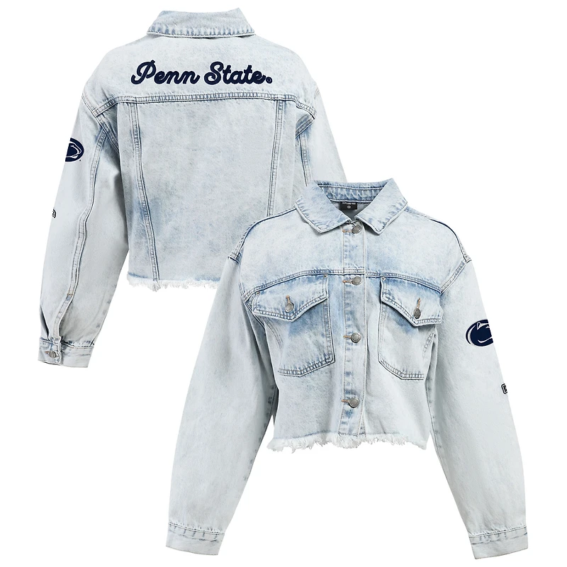 Women's Hype and Vice Denim Penn State Nittany Lions Lightwash Cropped Button-Up Jean Jacket