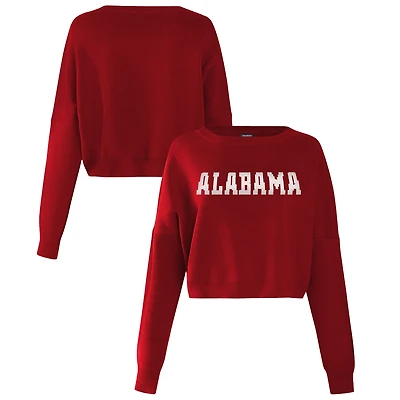 Women's Hype and Vice Crimson Alabama Tide Oversized Cropped Ivy Knit Pullover Sweater
