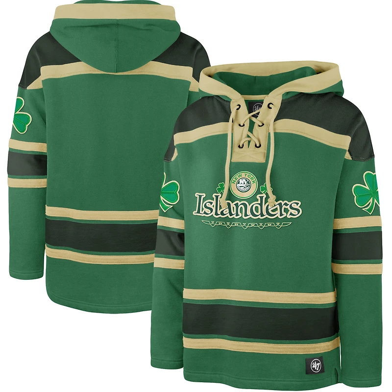 Men's '47  Kelly Green New York Islanders St. Patrick's Day McLucky Superior Lacer Pullover Hoodie