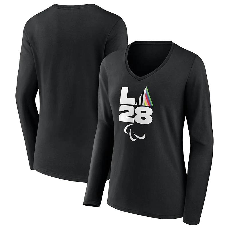 Women's Black LA 2028 Summer Paralympics Prism V-Neck Long Sleeve T-Shirt