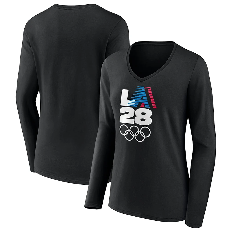 Women's LA 2028 Summer Olympics Retro Stripe V-Neck Long Sleeve T-Shirt