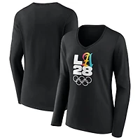 Women's Black LA 2028 Summer Olympics Gradient V-Neck Long Sleeve T-Shirt