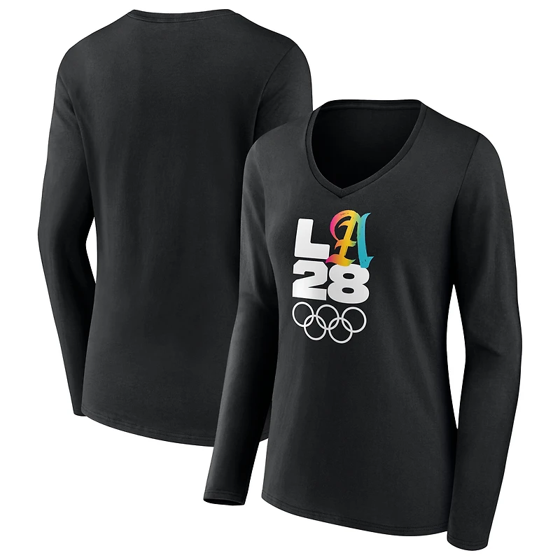 Women's Black LA 2028 Summer Olympics Gradient V-Neck Long Sleeve T-Shirt