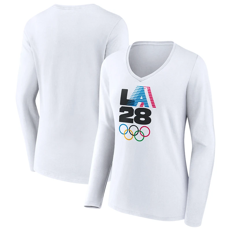 Women's LA 2028 Summer Olympics Retro Stripe V-Neck Long Sleeve T-Shirt