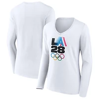 Women's LA 2028 Summer Olympics Retro Stripe V-Neck Long Sleeve T-Shirt
