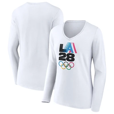 Women's LA 2028 Summer Olympics Retro Stripe V-Neck Long Sleeve T-Shirt