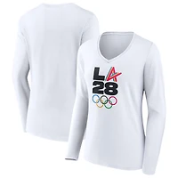 Women's White LA 2028 Summer Olympics Athlete Spirit V-Neck Long Sleeve T-Shirt