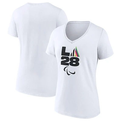 Women's White LA 2028 Summer Olympics Prism V-Neck T-Shirt