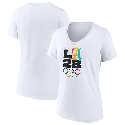 Women's White LA 2028 Summer Olympics Gradient V-Neck T-Shirt