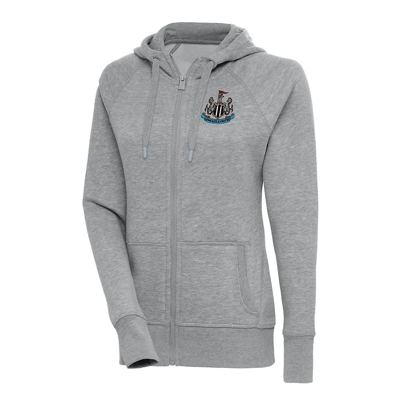 Women's Antigua Heather Gray Newcastle United Takeover Full-Zip Hoodie