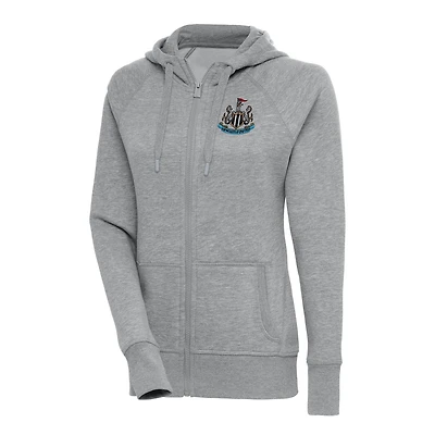 Women's Antigua Heather Gray Newcastle United Takeover Full-Zip Hoodie