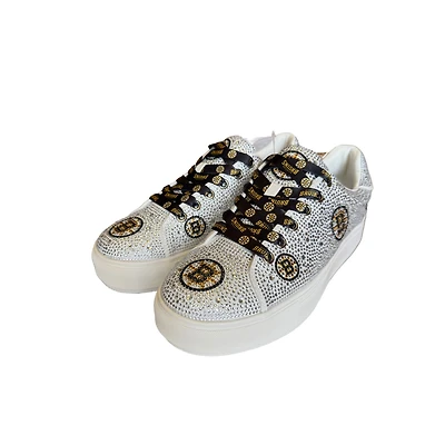 Women's Cuce White Boston Bruins Crystal Team Logo Sneakers