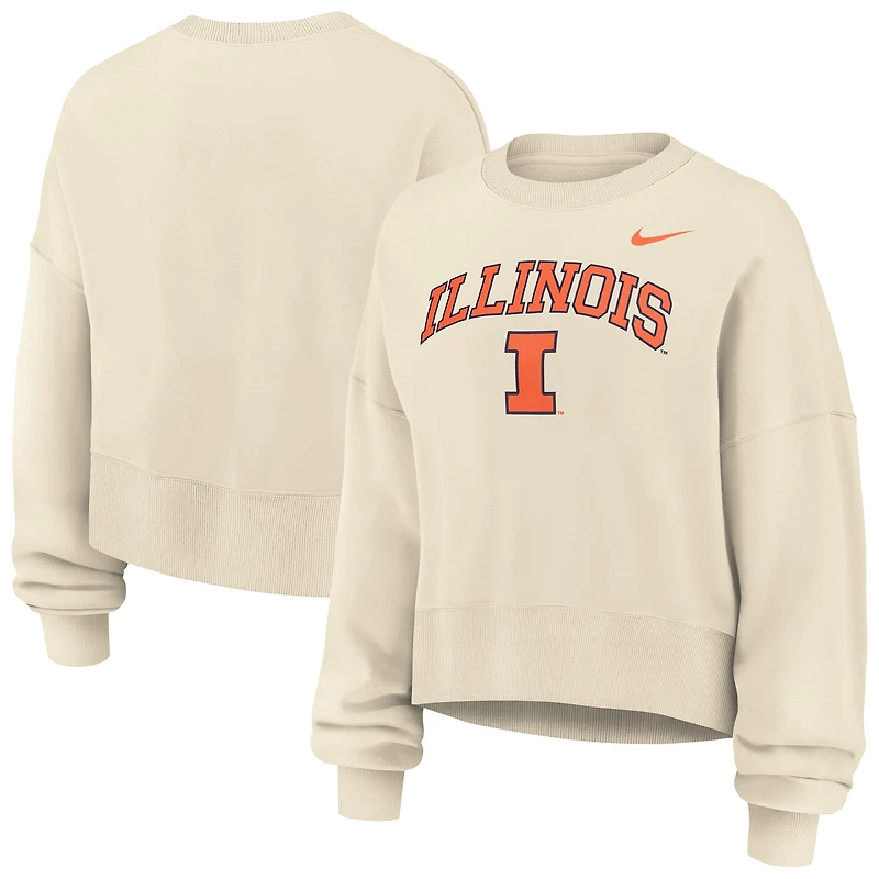 Women's Nike Natural Illinois Fighting Illini Phoenix Fleece Oversized Cropped Sweatshirt