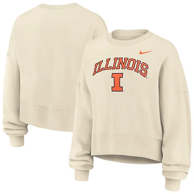Women's Nike Natural Illinois Fighting Illini Phoenix Fleece Oversized Cropped Sweatshirt