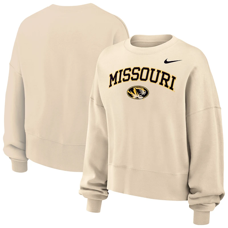 Women's Nike Natural Missouri Tigers Phoenix Fleece Oversized Cropped Sweatshirt