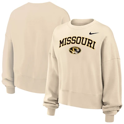 Women's Nike Natural Missouri Tigers Phoenix Fleece Oversized Cropped Sweatshirt