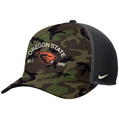 Men's Nike Camo Oregon State Beavers 2025 Military Appreciation Rise Adjustable Trucker Hat