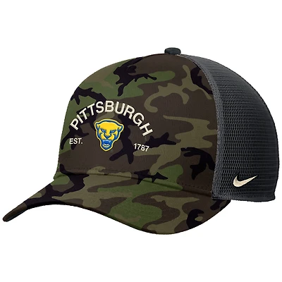 Men's Nike Camo Pitt Panthers 2025 Military Appreciation Rise Adjustable Trucker Hat