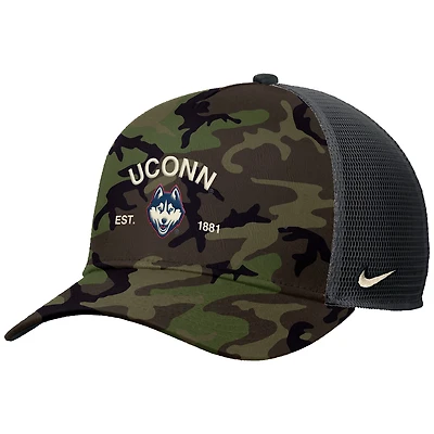Men's Nike Camo UConn Huskies 2025 Military Appreciation Rise Adjustable Trucker Hat