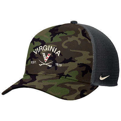 Men's Nike Camo Virginia Cavaliers 2025 Military Appreciation Rise Adjustable Trucker Hat