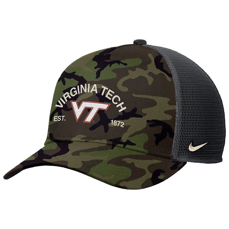 Men's Nike Camo Virginia Tech Hokies 2025 Military Appreciation Rise Adjustable Trucker Hat