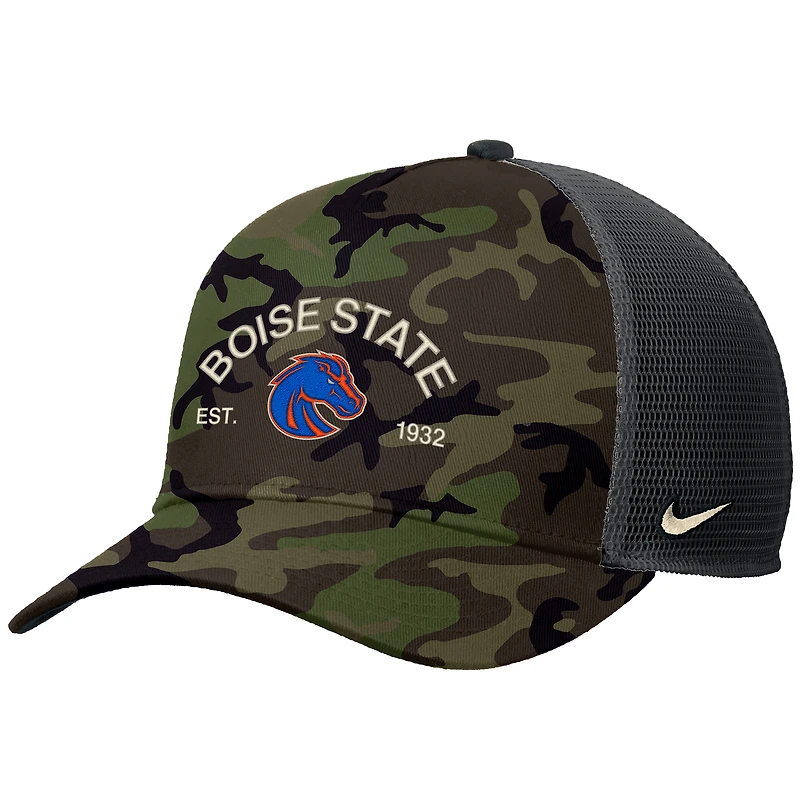 Men's Nike Camo Boise State Broncos 2025 Military Appreciation Rise Adjustable Trucker Hat