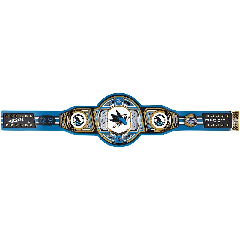 Macklin Celebrini San Jose Sharks Autographed WWE Legacy Title Belt with "NHL Debut 10-10-24" & "1G - 1A" Inscriptions