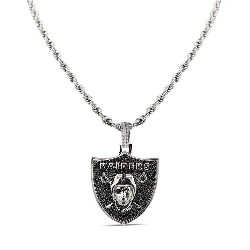 The GLD Shop Las Vegas Raiders 14K White Gold Logo Pendant & Rope Chain