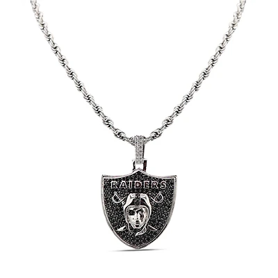 The GLD Shop Las Vegas Raiders 14K White Gold Logo Pendant & Rope Chain
