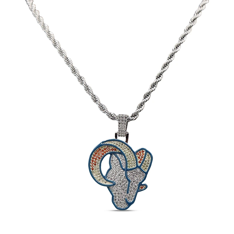 The GLD Shop Los Angeles Rams 14K White Gold Logo Pendant & Rope Chain