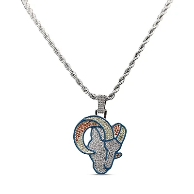The GLD Shop Los Angeles Rams 14K White Gold Logo Pendant & Rope Chain